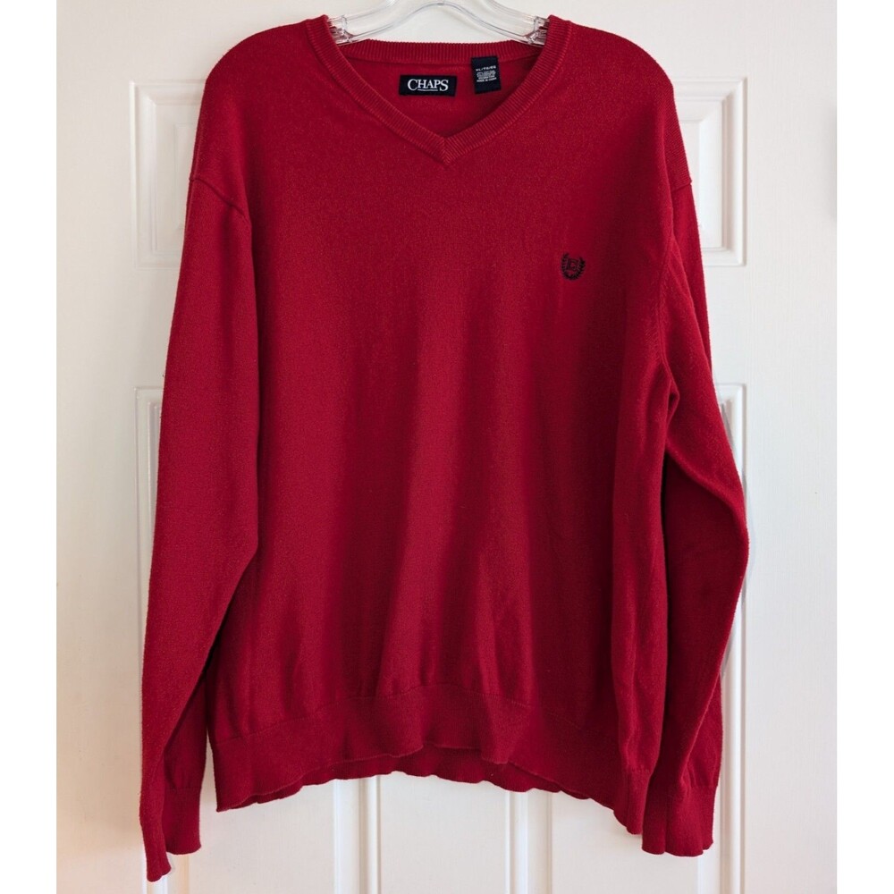Chaps Sweater Men's Size XL Red V-Neck 95% Cotton 5% Cashmere Grandpa Dadcore